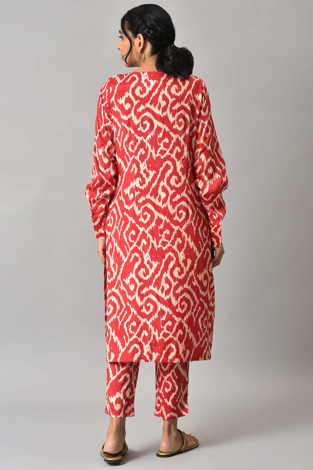 Red Ikkat Printed kurta with Slim Pants Co-ord Set