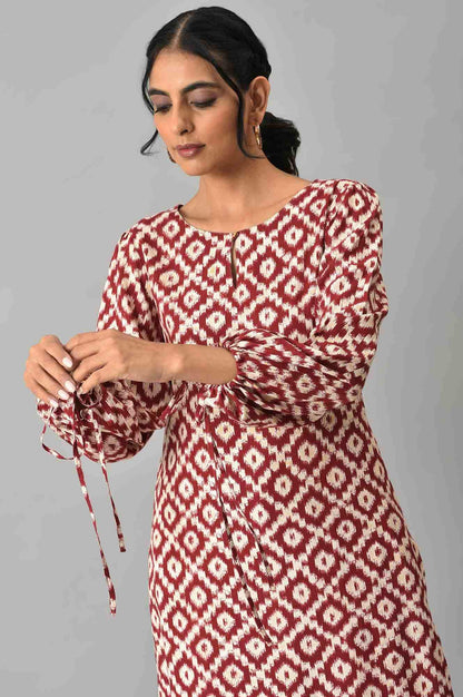 Dark Red Ikkat Print kurta with Slim Pants Co-ord Set - wforwoman