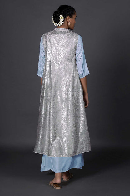 Light Blue Organza Jacket With Inner Dress Set