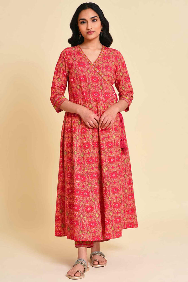 Pink Multicolor Printed Angrakha kurta Set