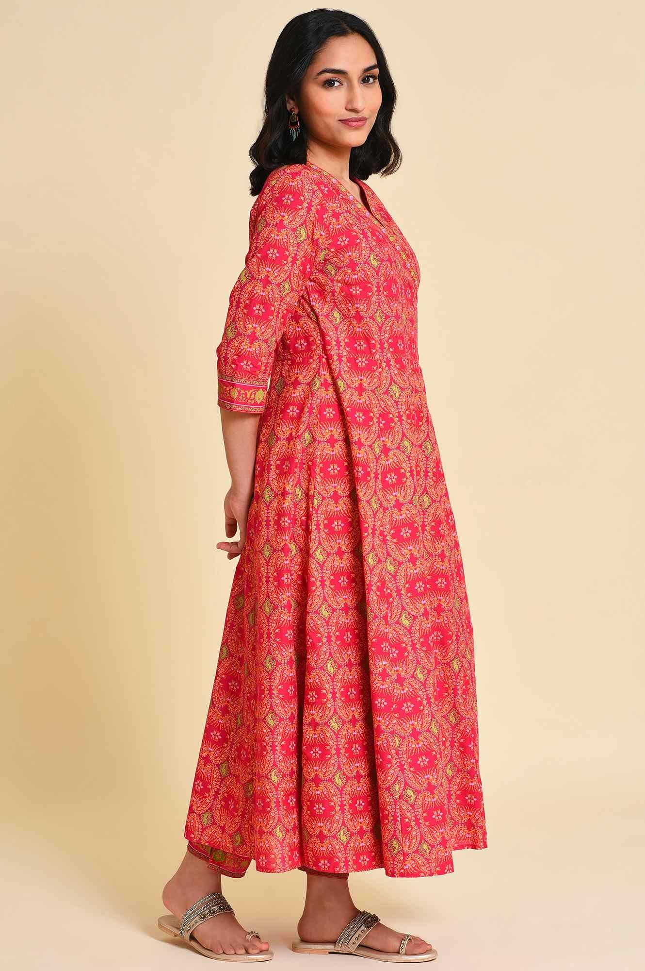 Pink Multicolor Printed Angrakha kurta Set - wforwoman