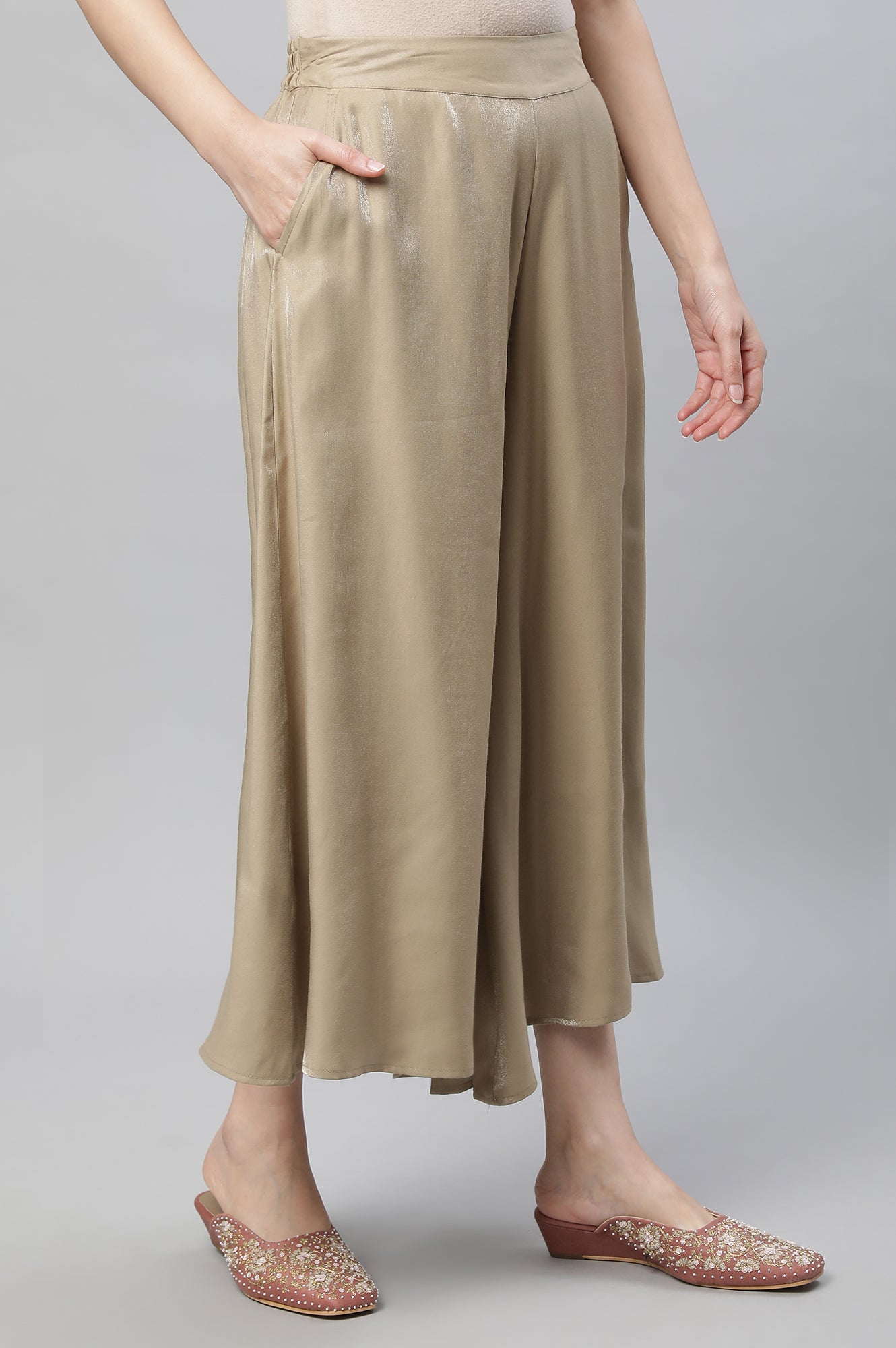 Gold Solid Flared Culottes