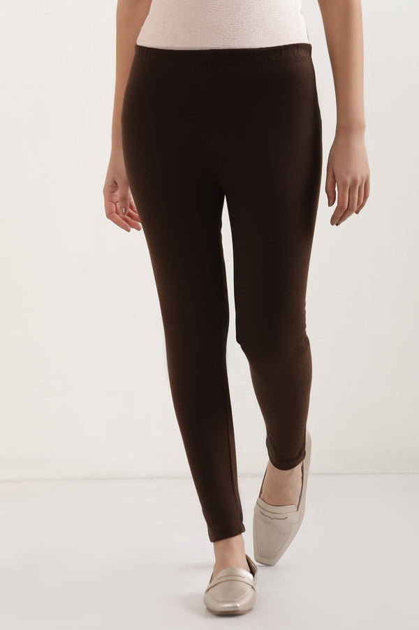 Brown Solid Skinny Fit Tights With Elasticated Waist