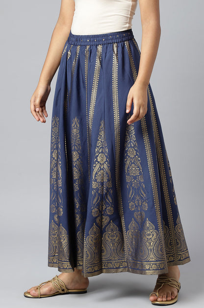 Navy Half Circle Ethnic Skirt