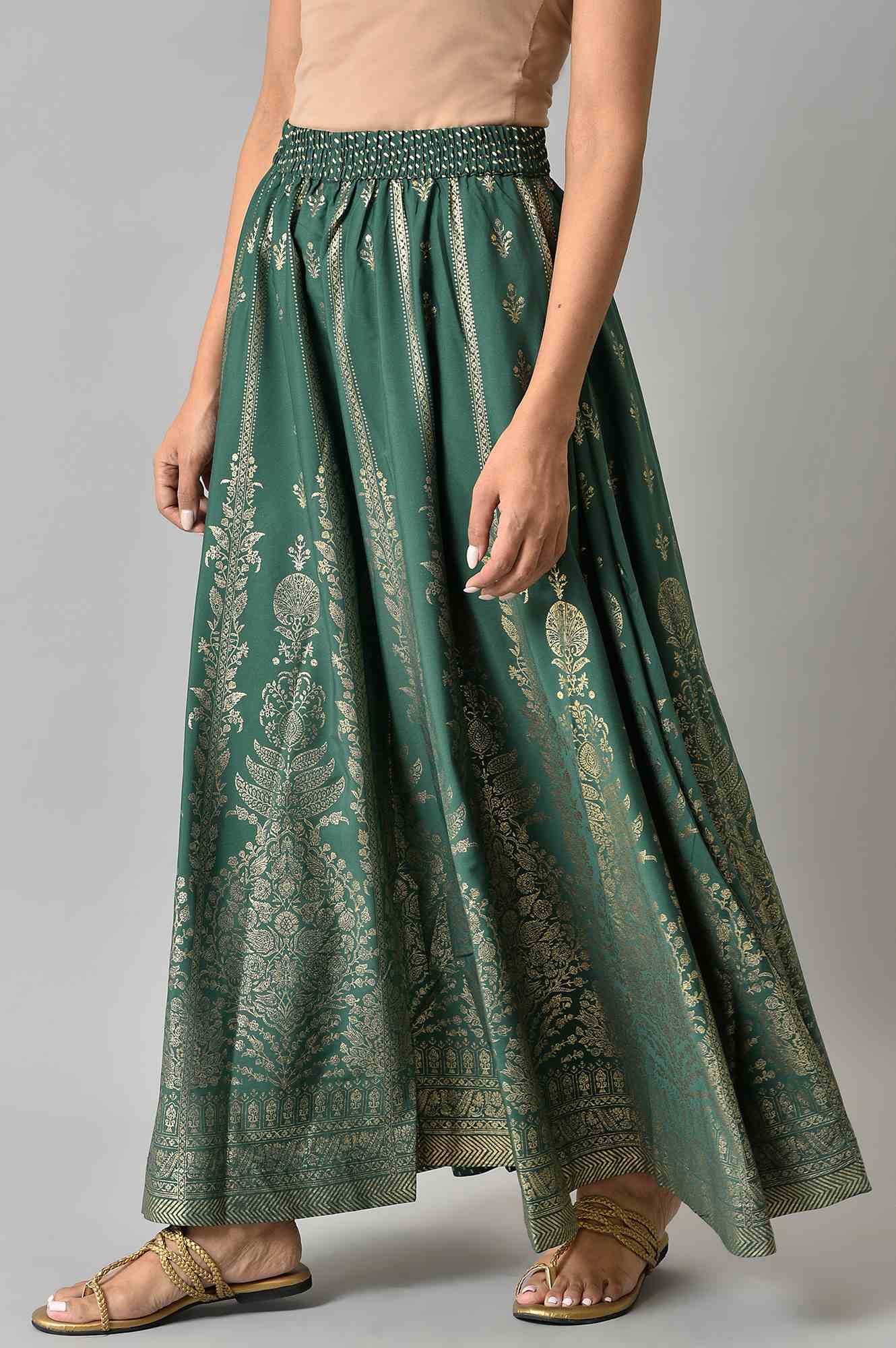 Green Half Circle Ethnic Skirt