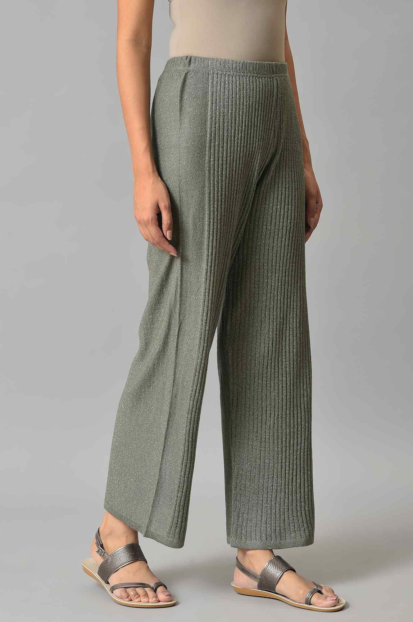 Grey Acrylic Knitted Palazzo Pants