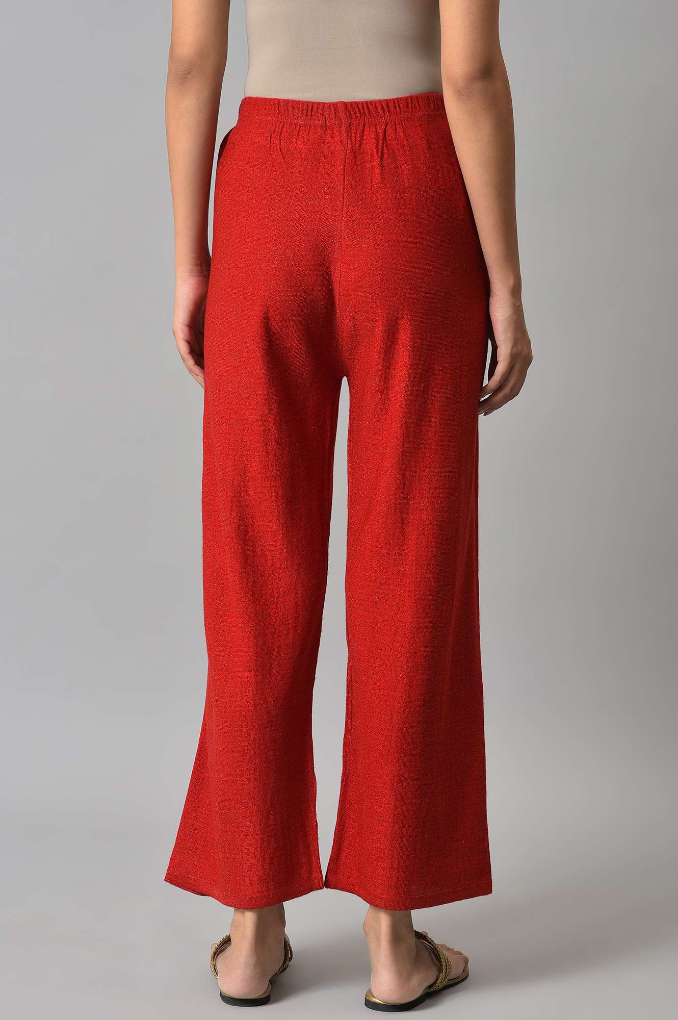 Red Acrylic Knitted Palazzo Pants