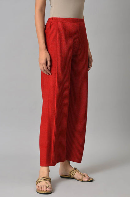 Red Acrylic Knitted Palazzo Pants