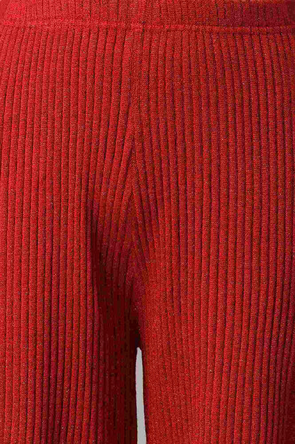 Red Acrylic Knitted Palazzo Pants