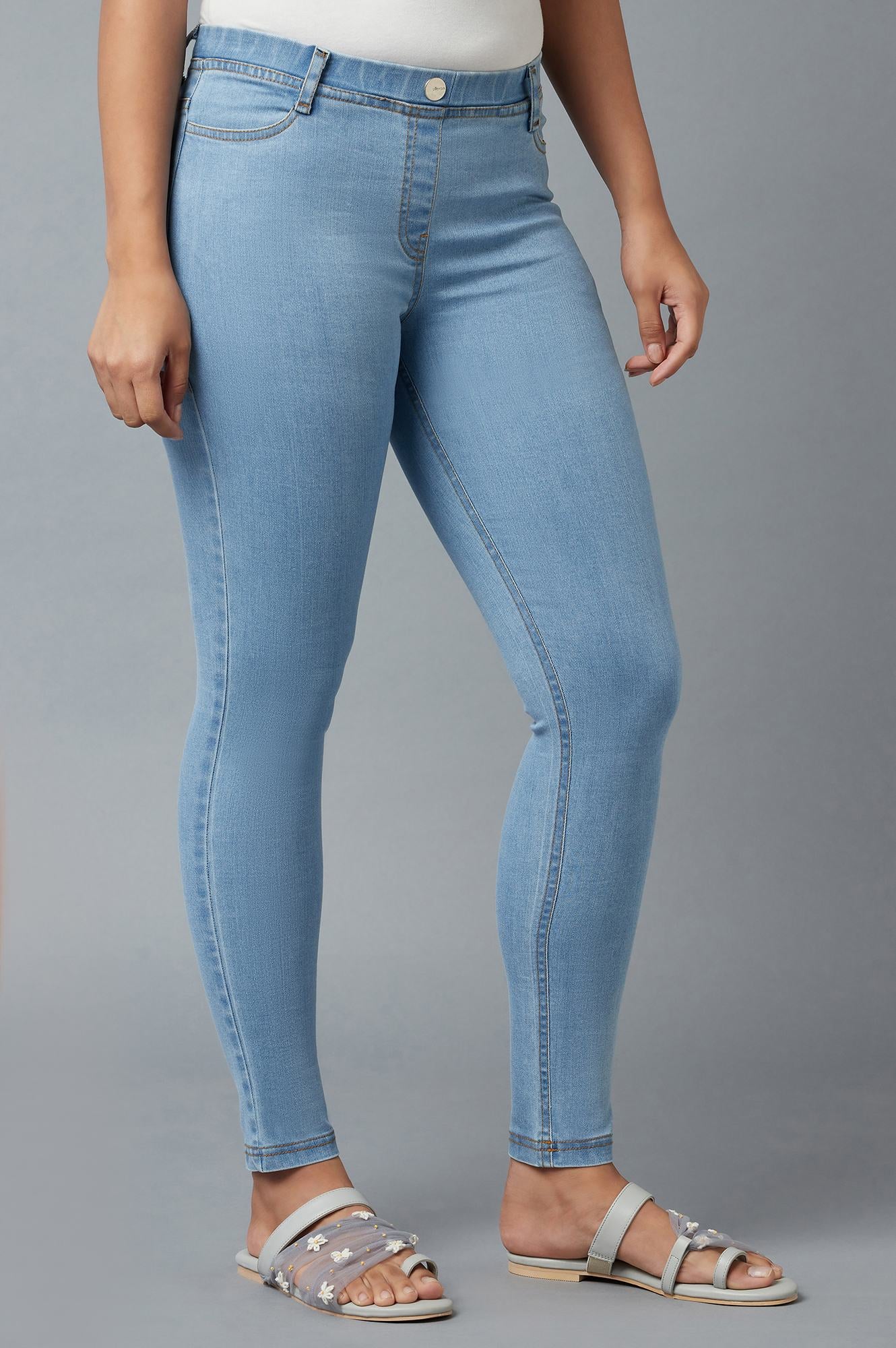 Ice Blue Yarn-Dyed Denim Jeggings