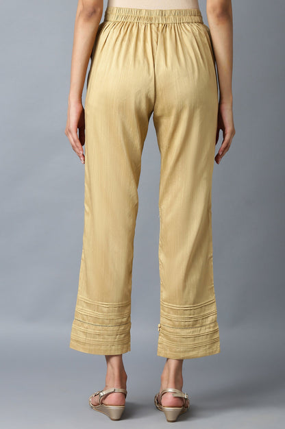 Beige Yarn-Dyed Solid Trousers