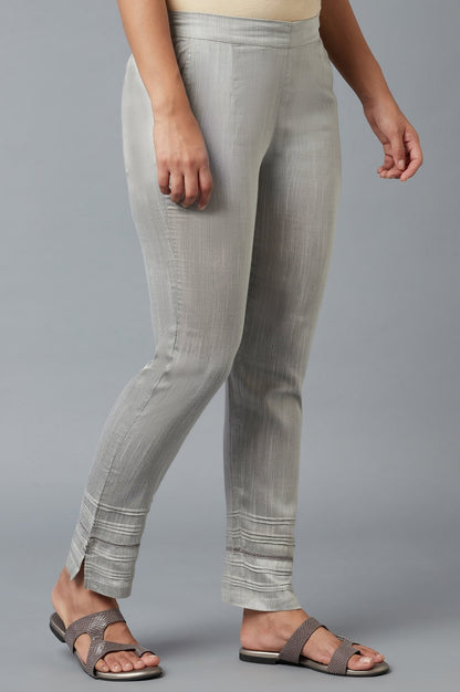 Grey Yarn-Dyed Solid Trousers