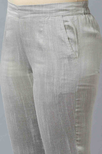 Grey Yarn-Dyed Solid Trousers