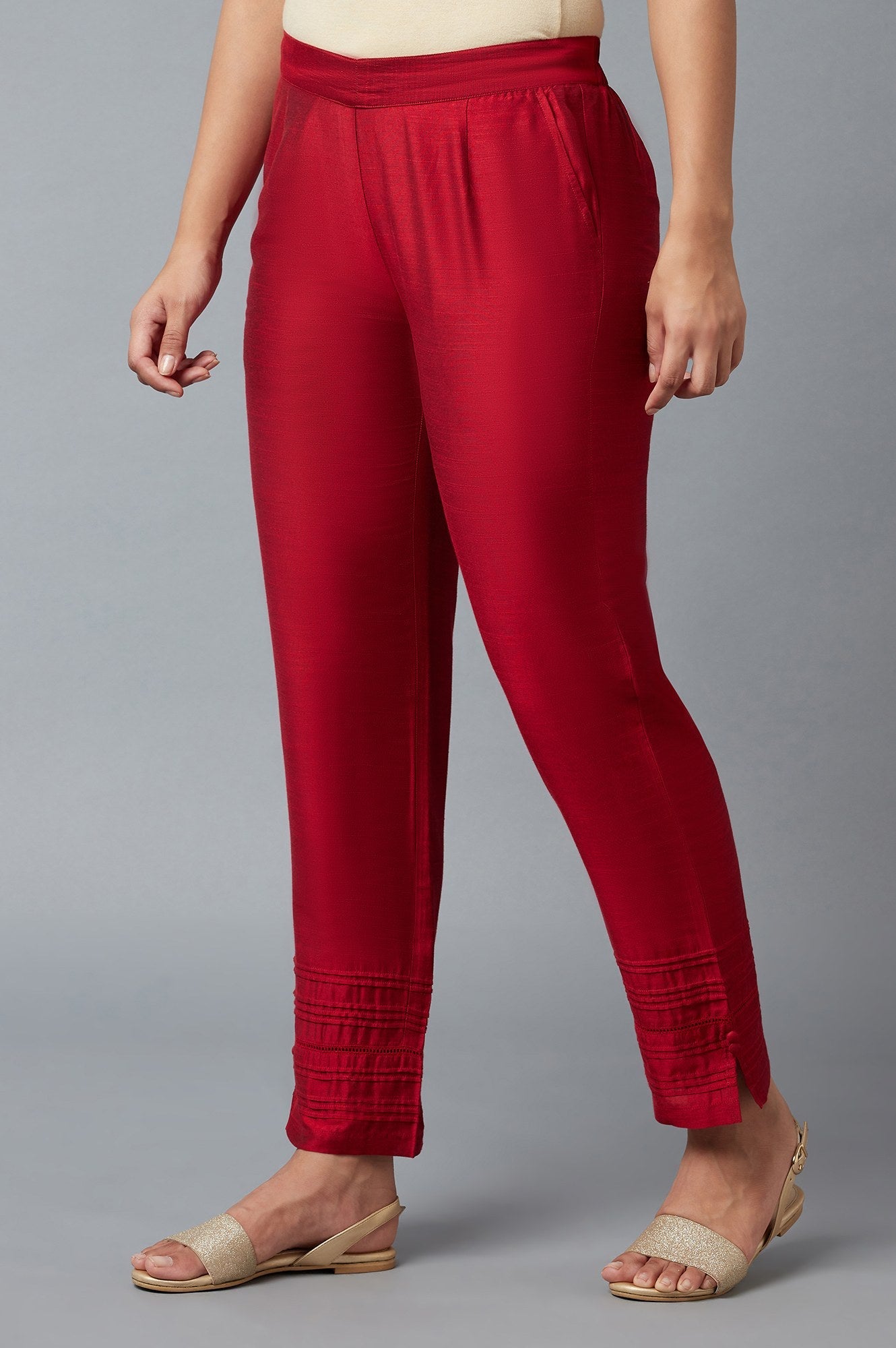 Red Yarn-Dyed Solid Trousers