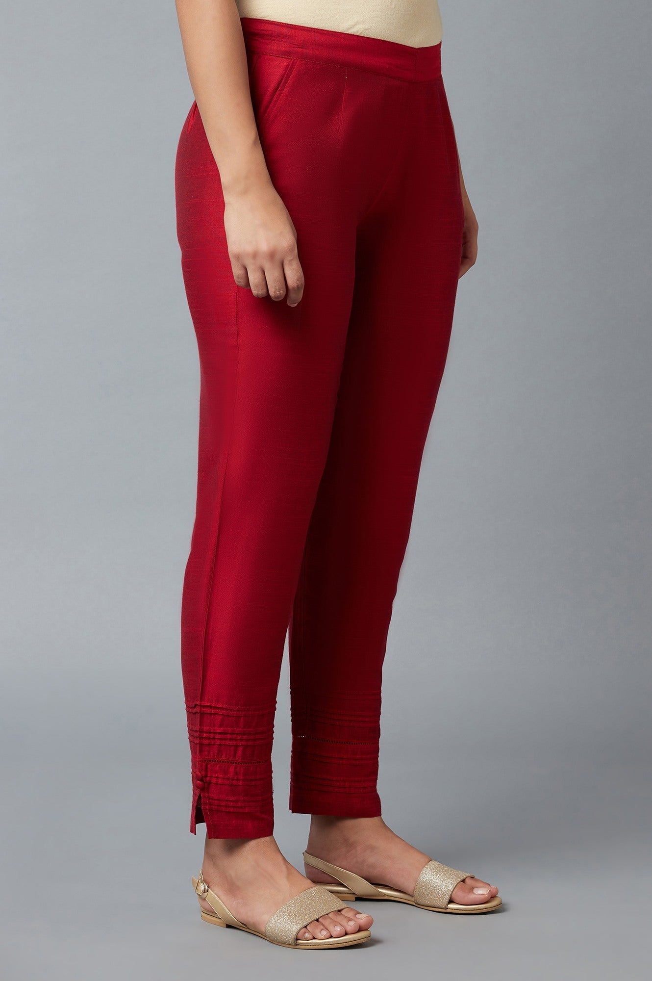 Red Yarn-Dyed Solid Trousers