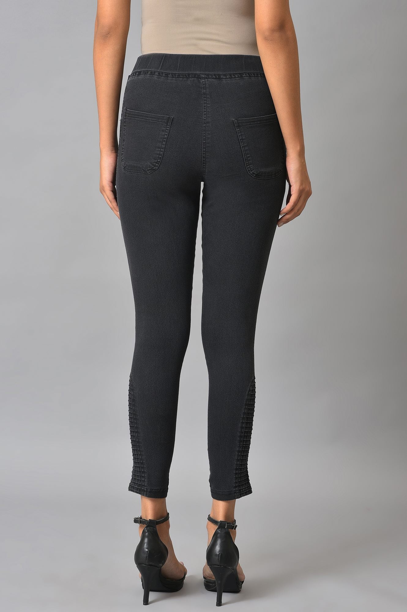 Grey Pintucks Denim Jeggings