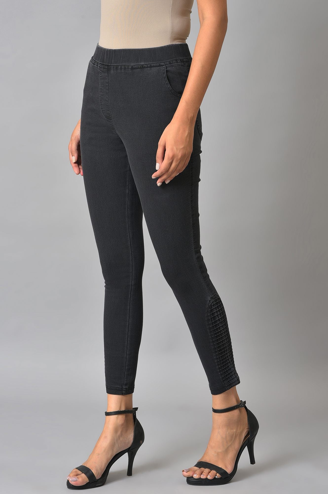 Grey Pintucks Denim Jeggings