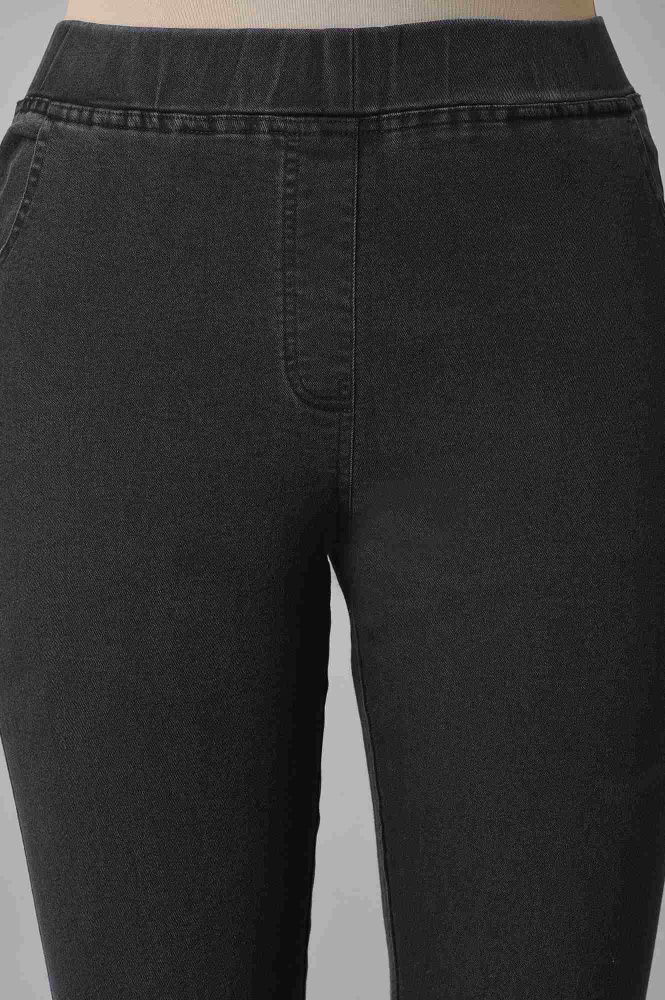 Grey Pintucks Denim Jeggings