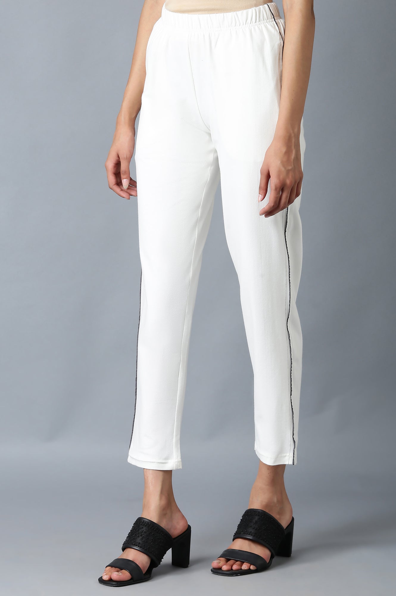 White Ankle Length Jersy Pants