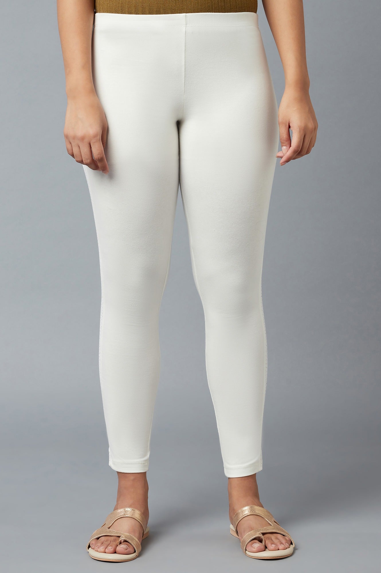 White Cotton Lycra Tights For Women