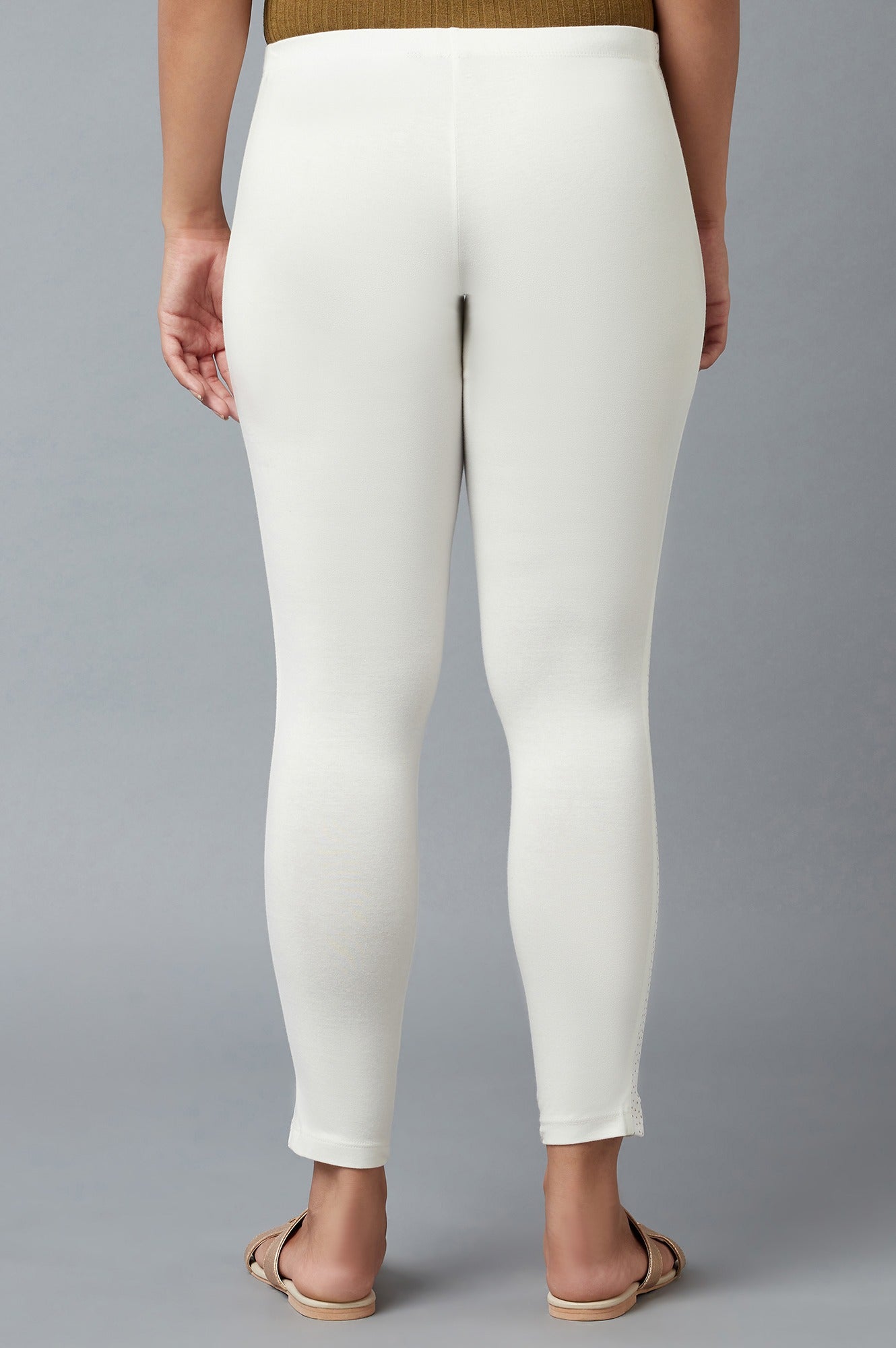 White Cotton Lycra Tights For Women