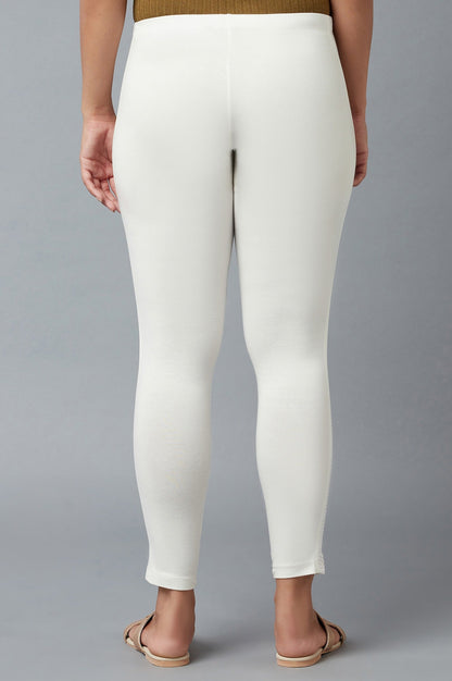 White Cotton Lycra Tights For Women