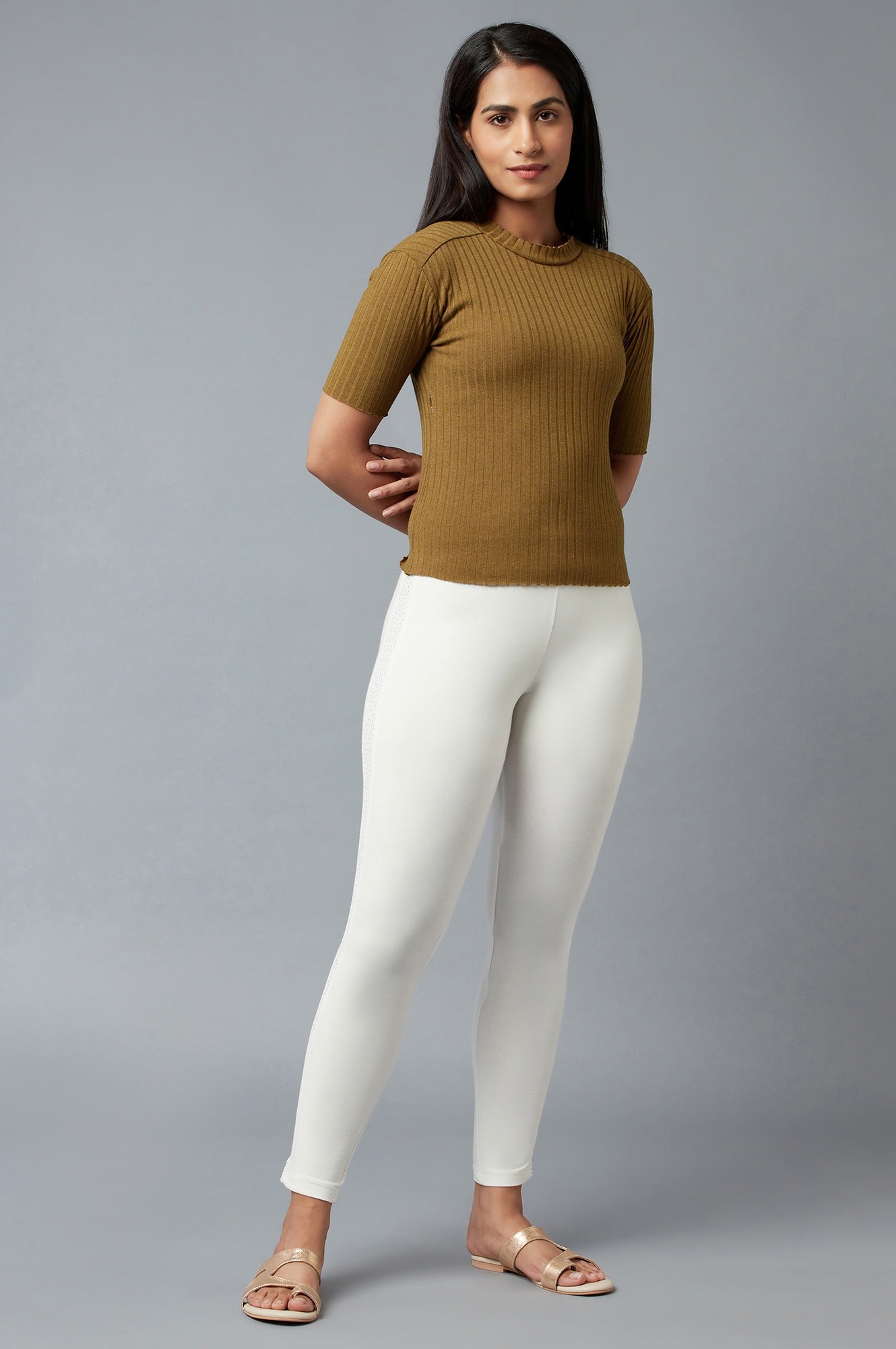 White Cotton Lycra Tights For Women