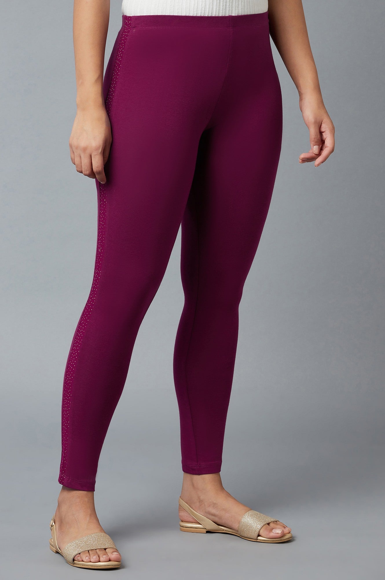 Pink Cotton Lycra Tights For Women