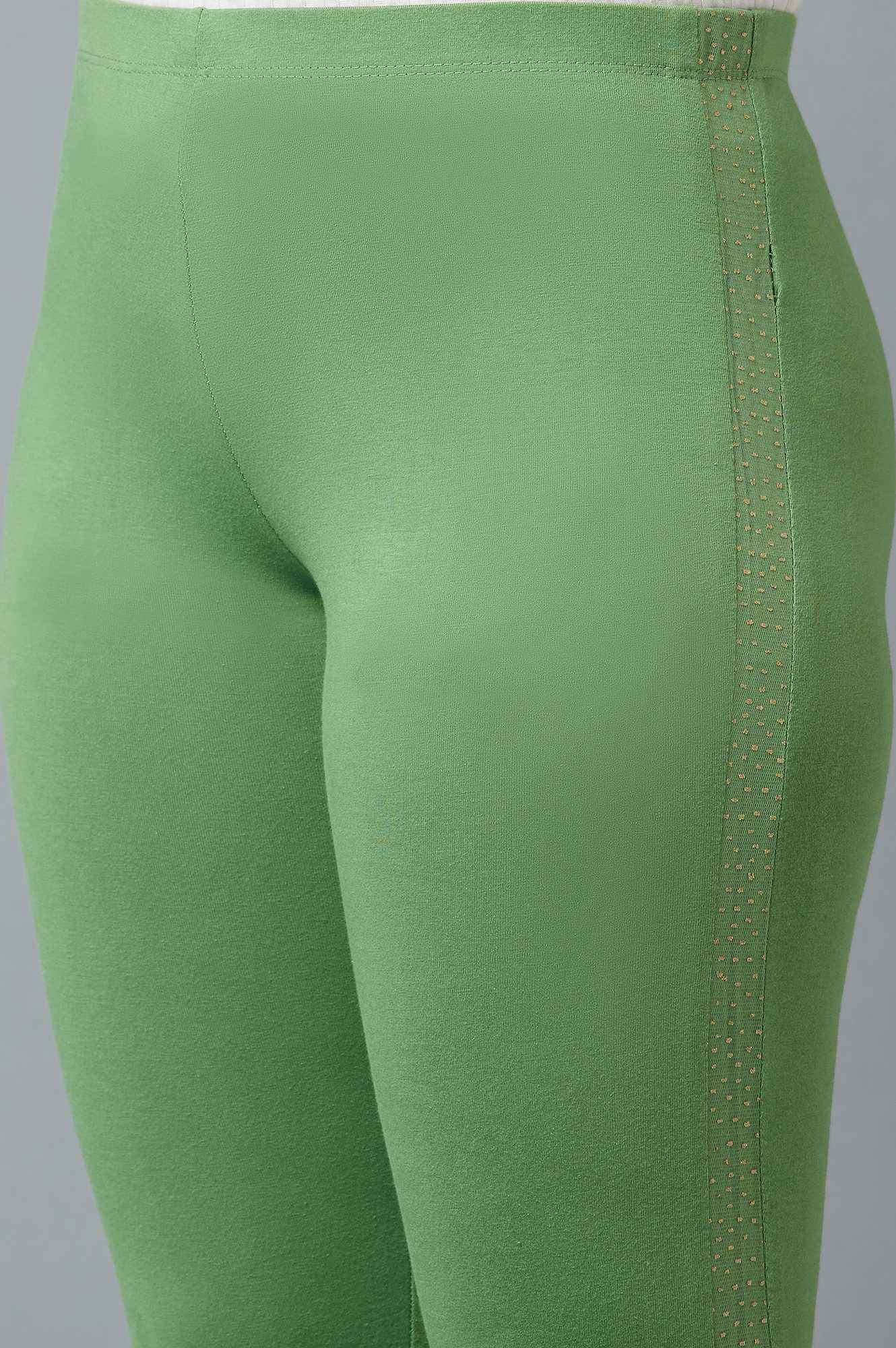 Green Cotton Lycra Tights For Women