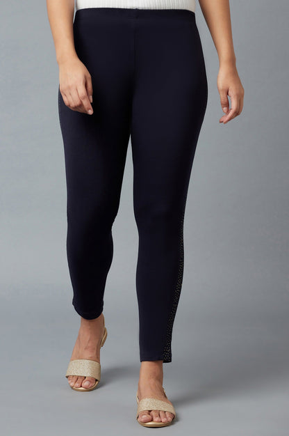 Navy Cotton Lycra Tights For Women