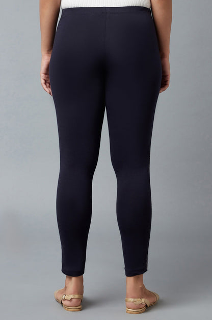 Navy Cotton Lycra Tights For Women