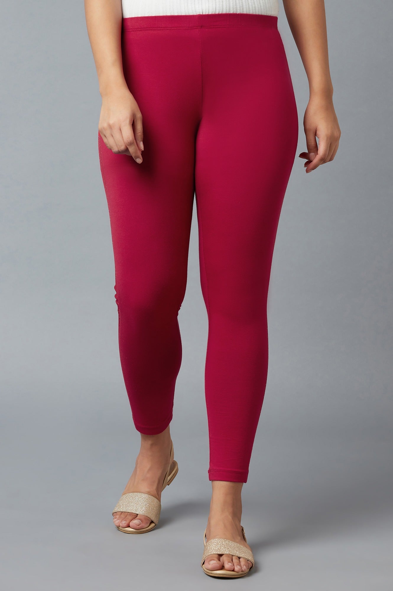 Red Cotton Lycra Tights For Women