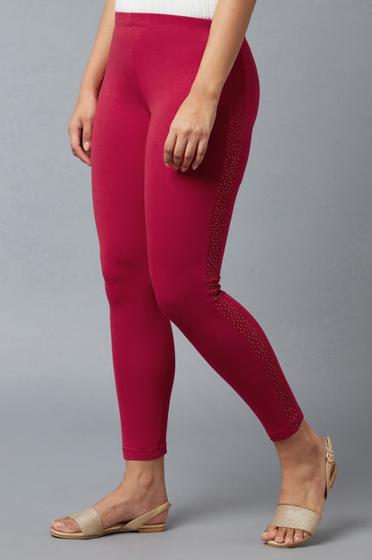 Red Cotton Lycra Tights For Women