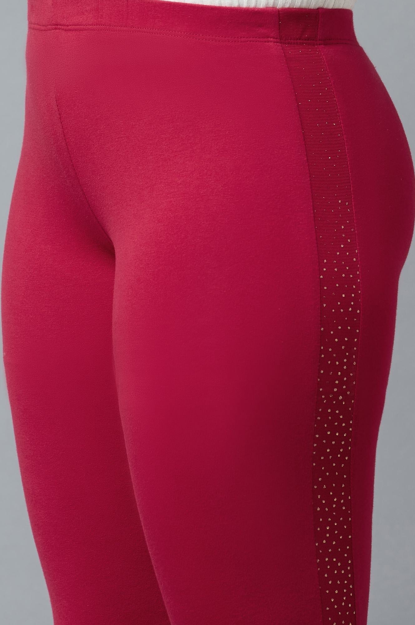 Red Cotton Lycra Tights For Women