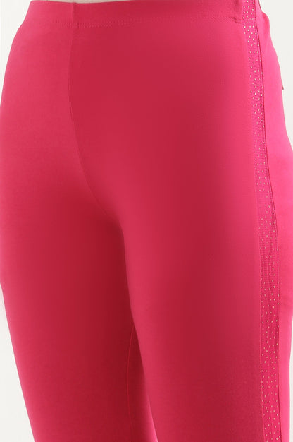 Pink Cotton Lycra Tights For Women