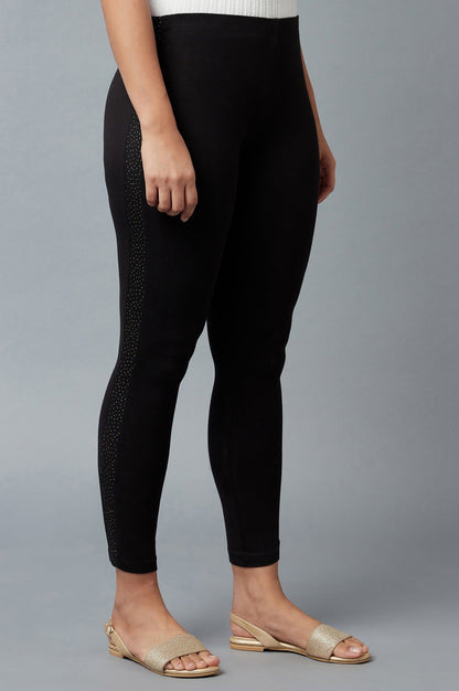 Black Cotton Lycra Tights For Women