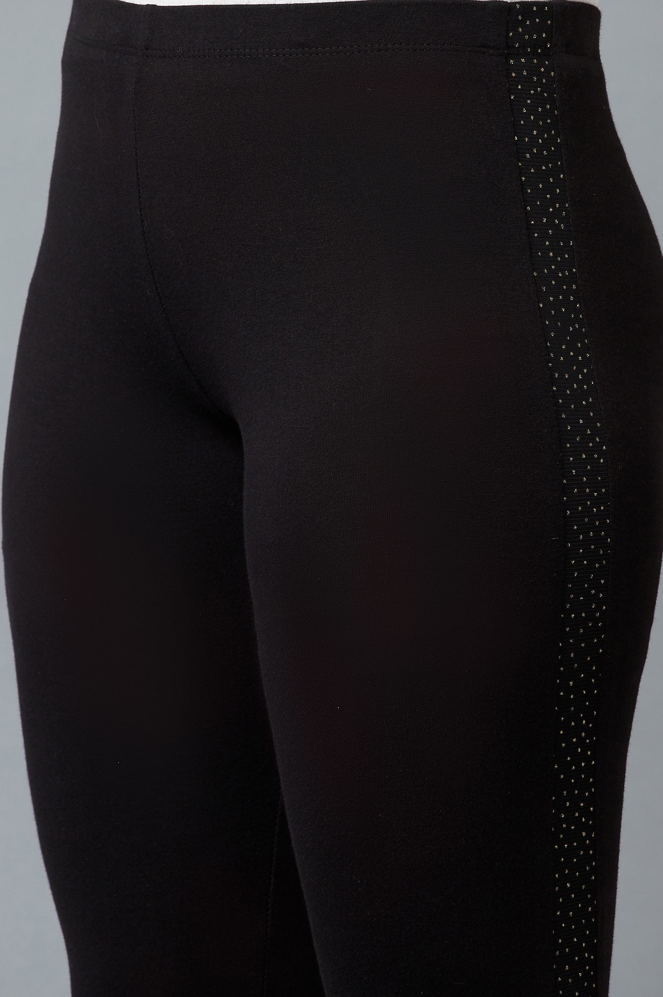 Black Cotton Lycra Tights For Women