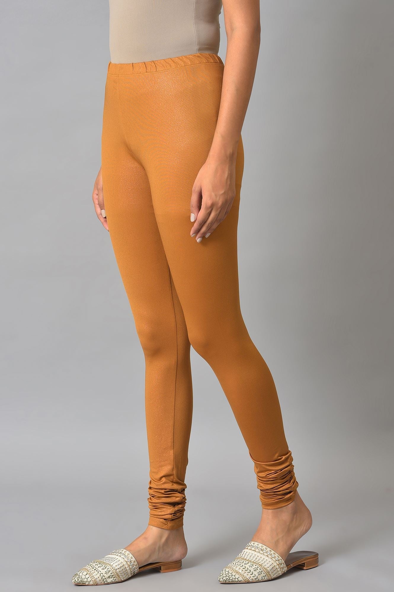 Brown Poly Lycra Women Churidar