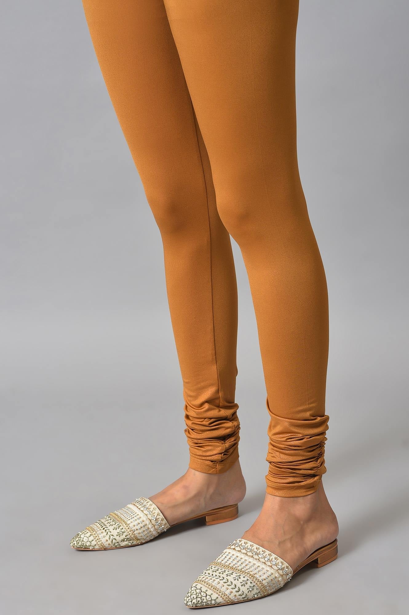 Brown Poly Lycra Women Churidar