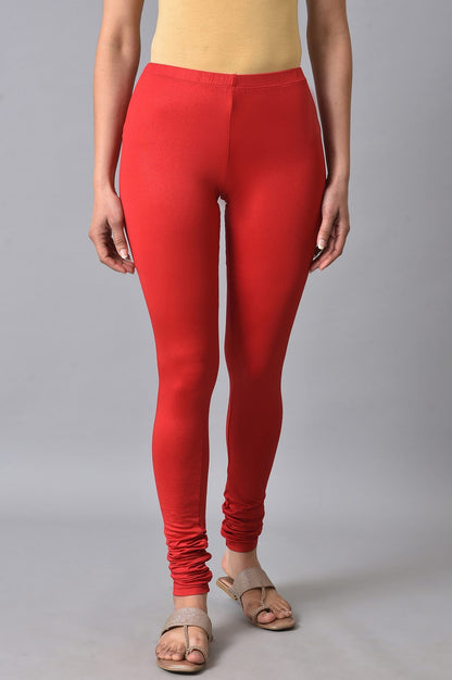 Red Poly Lycra Women Churidar