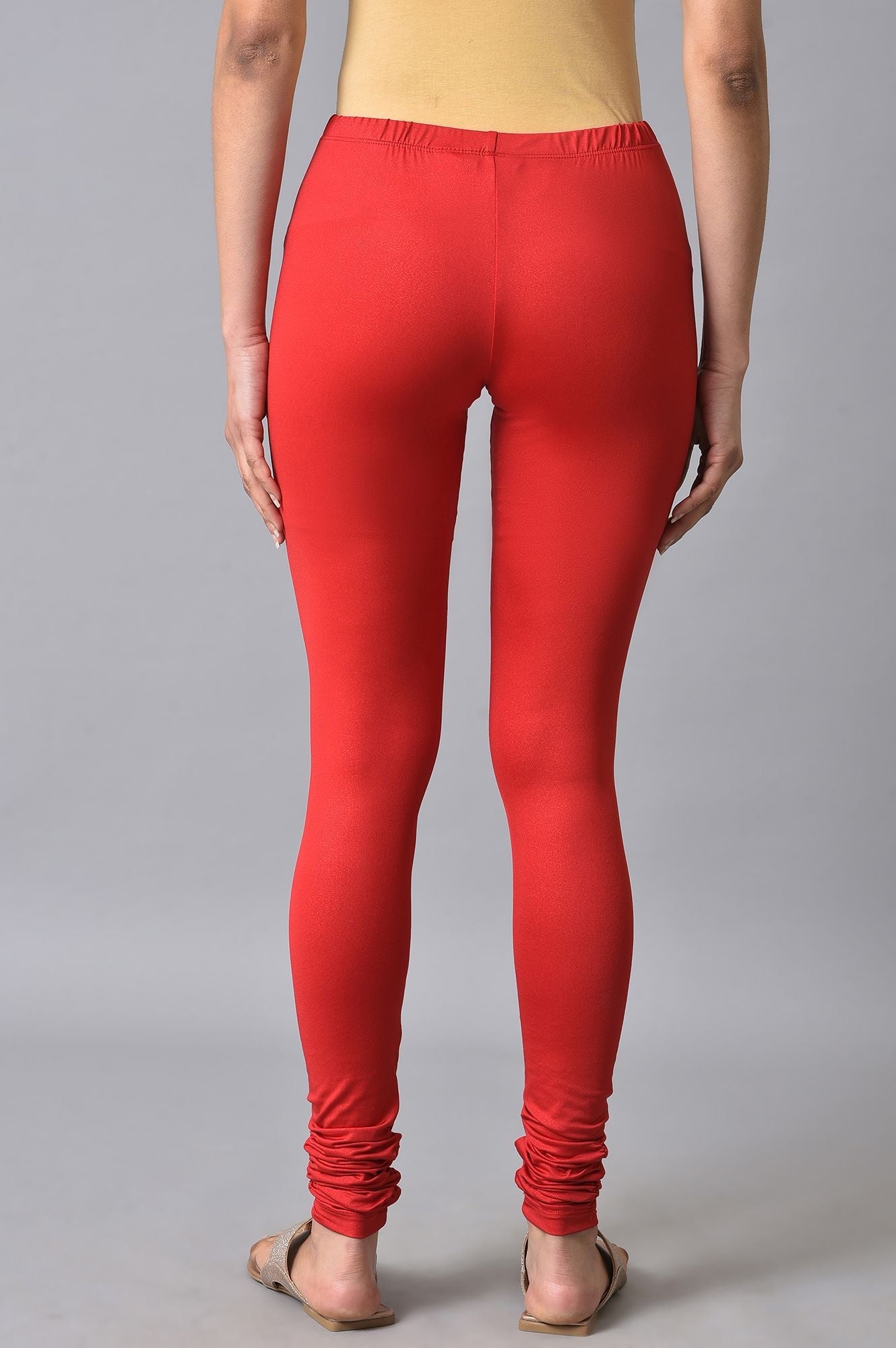 Red Poly Lycra Women Churidar