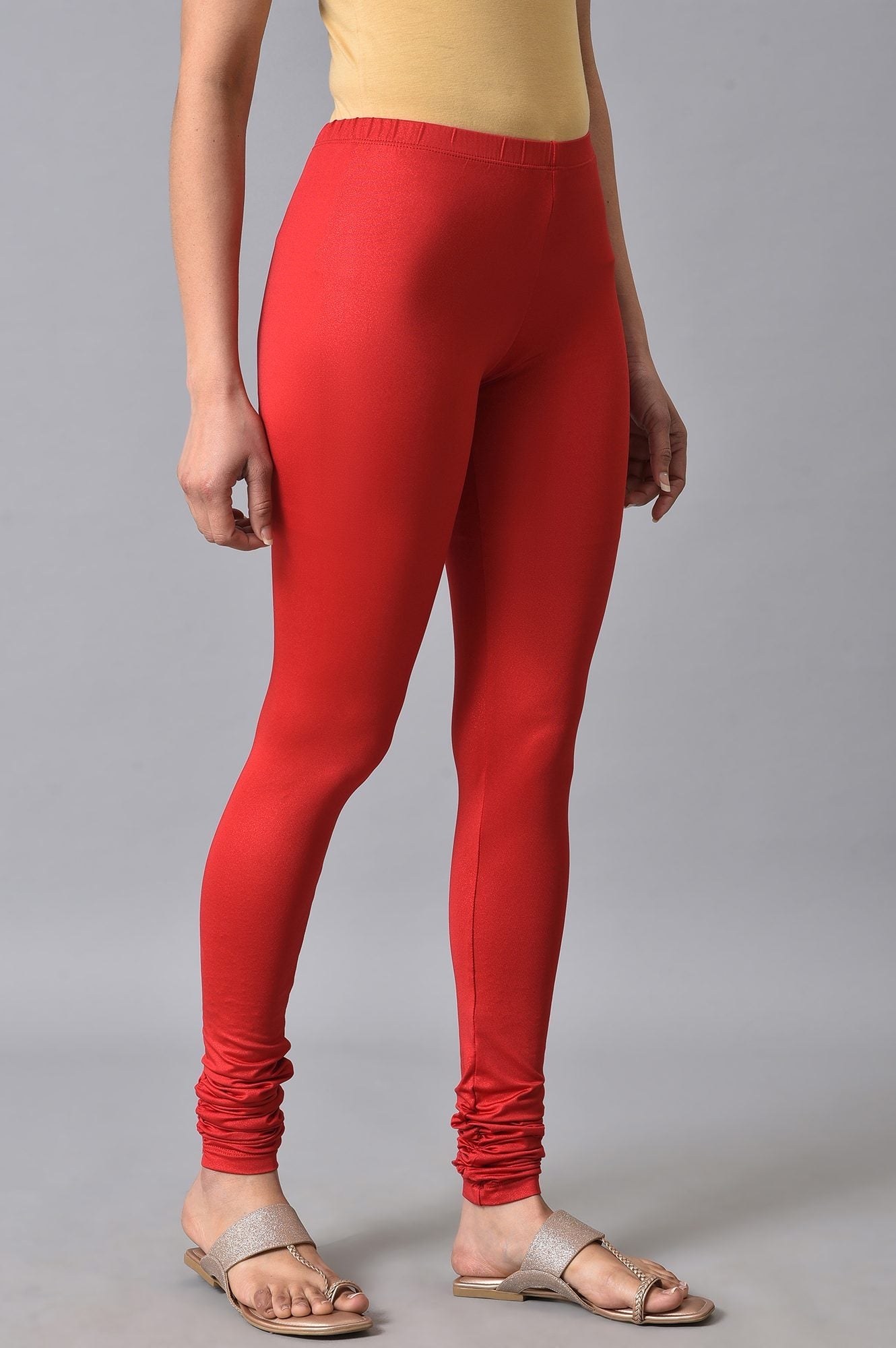 Red Poly Lycra Women Churidar