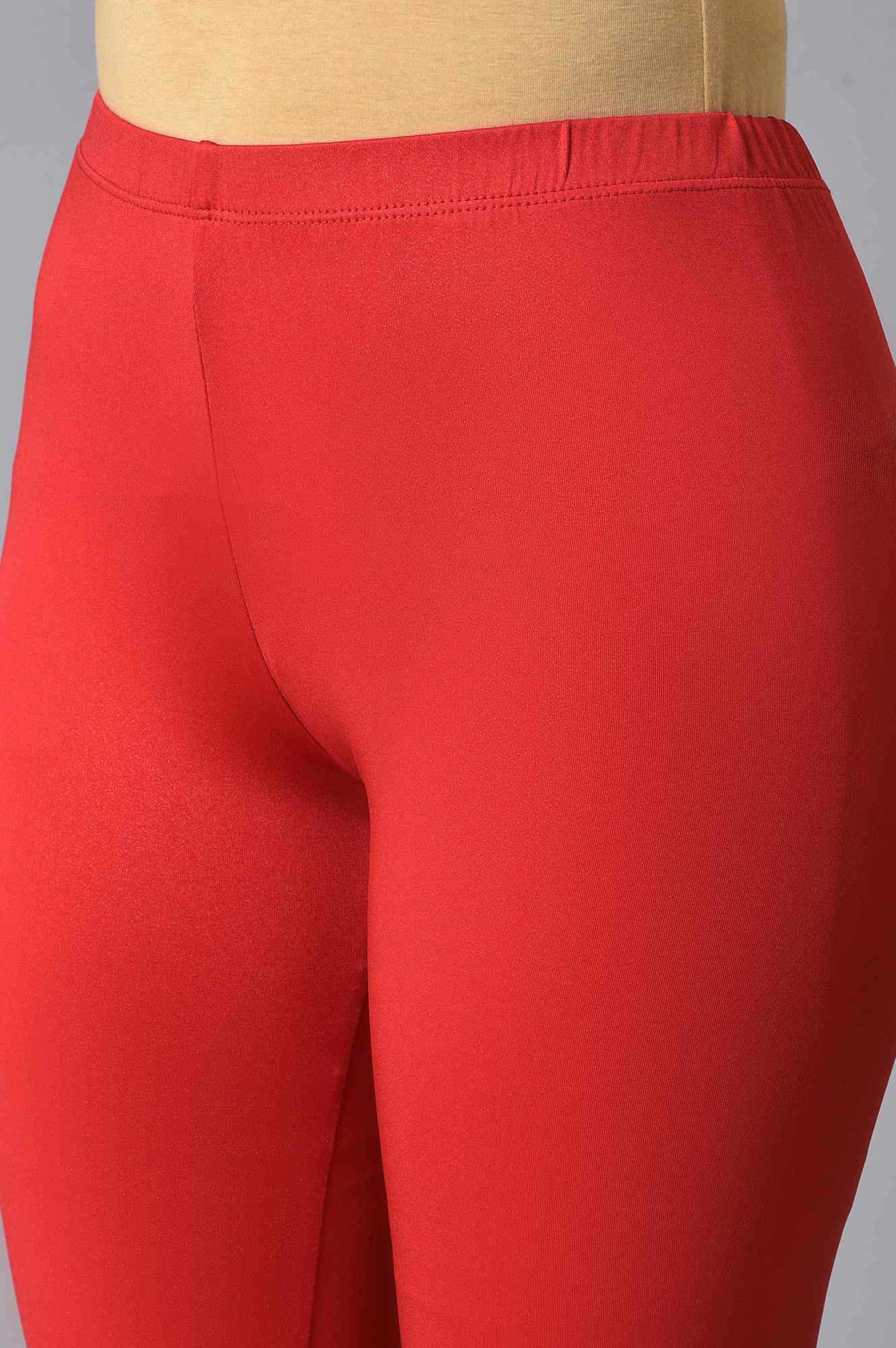 Red Poly Lycra Women Churidar