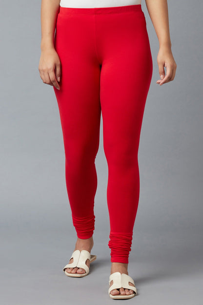 Women Red Ankle Length Cotton Lycra Churidar