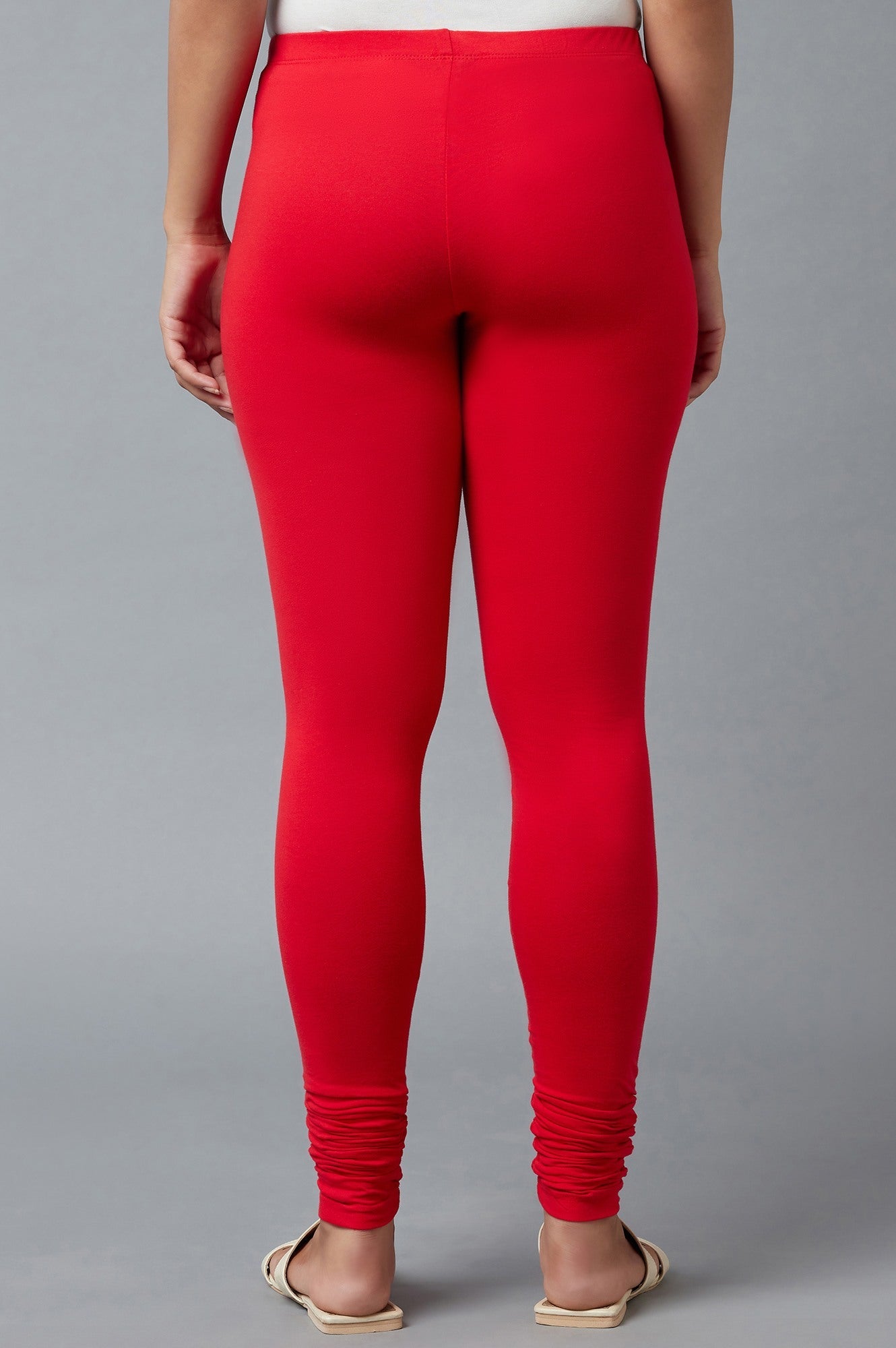 Women Red Ankle Length Cotton Lycra Churidar