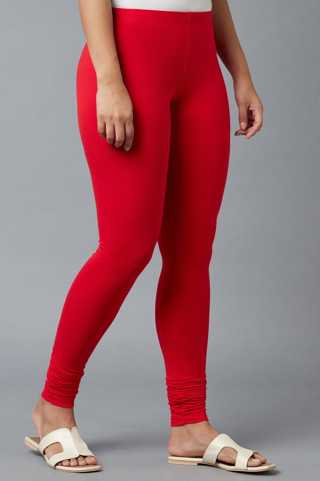 Women Red Ankle Length Cotton Lycra Churidar