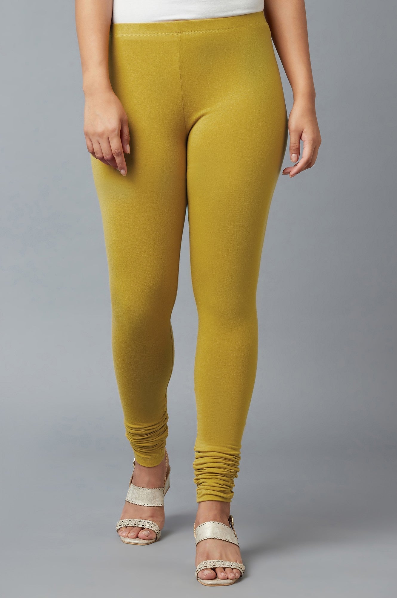 Women Yellow Ankle Length Cotton Lycra Churidar