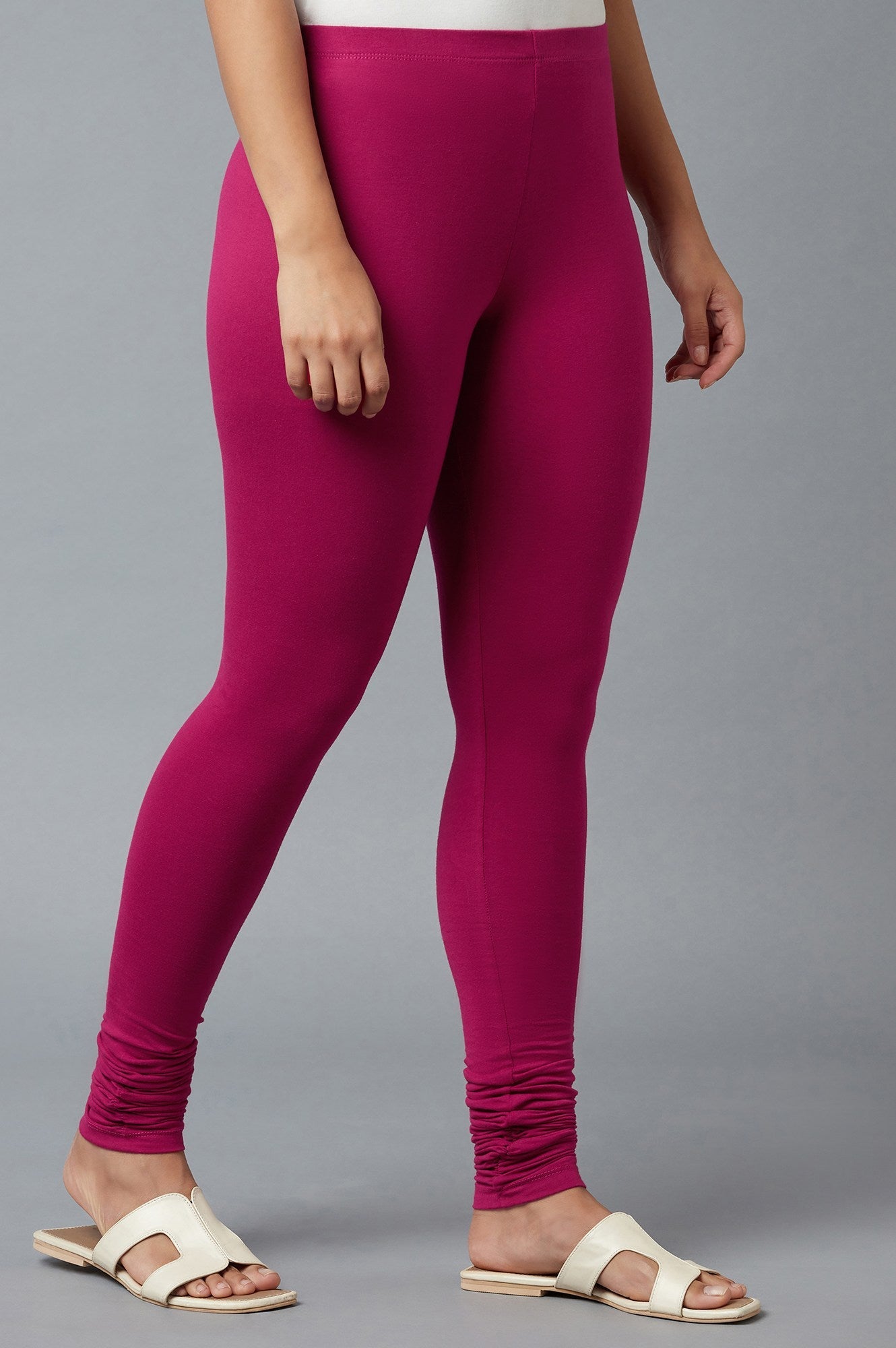 Women Pink Ankle Length Cotton Lycra Churidar