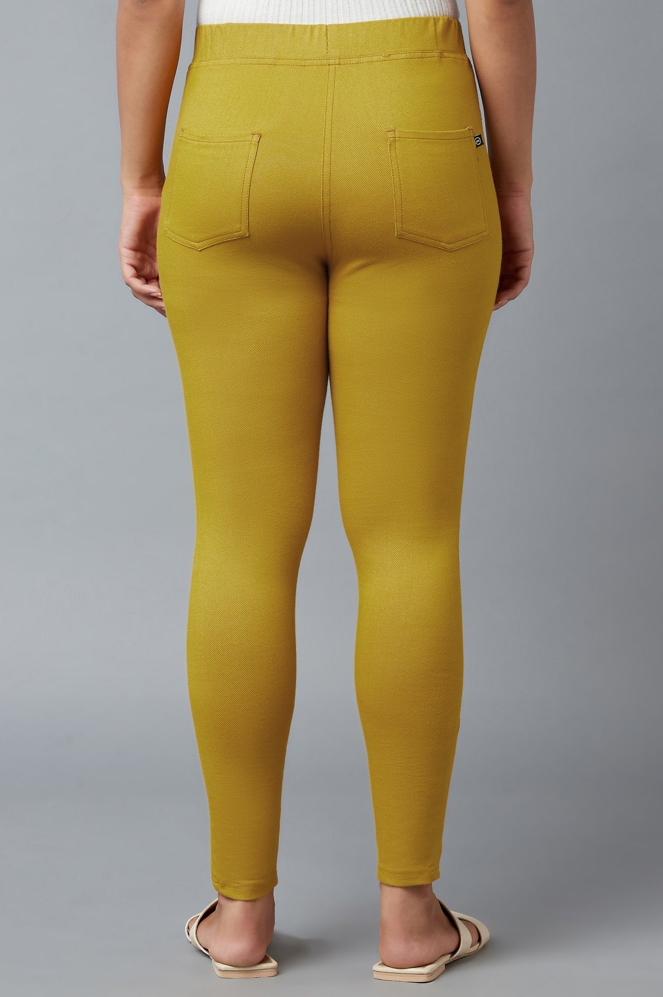 Yellow Yarn-Dyed Knitted Jeggings