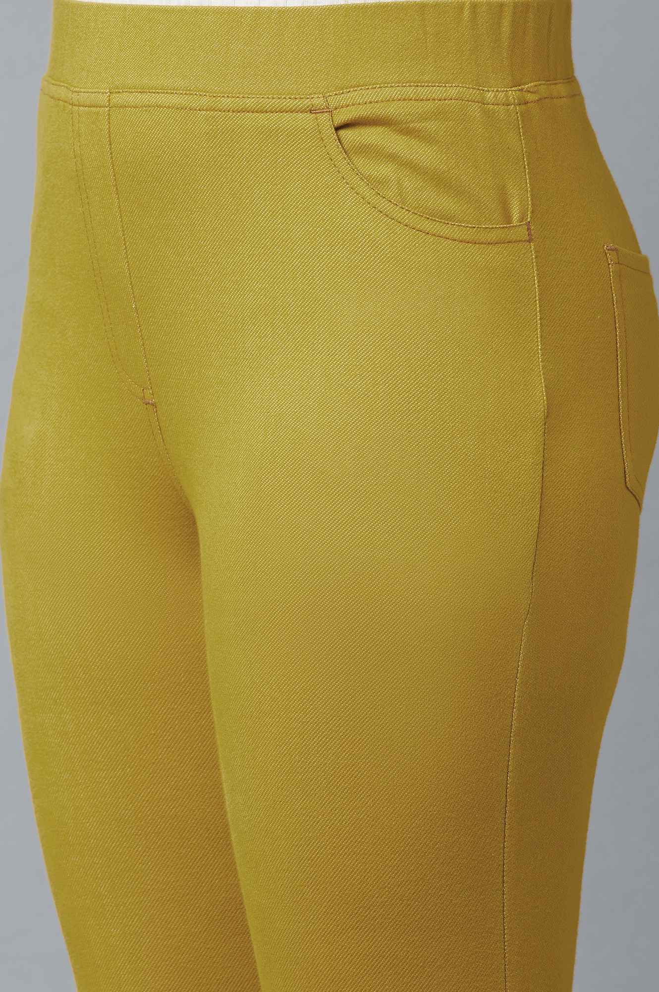 Yellow Yarn-Dyed Knitted Jeggings